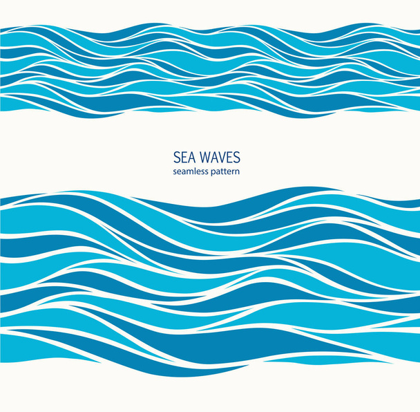Modèle marin sans couture avec des vagues bleues stylisées sur un dos léger
 - Vecteur, image