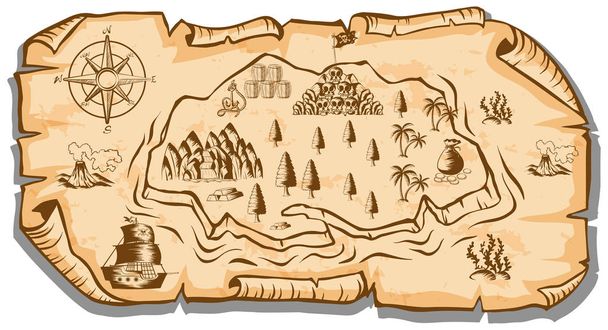 Treasure map on brown paper - Vector, Image