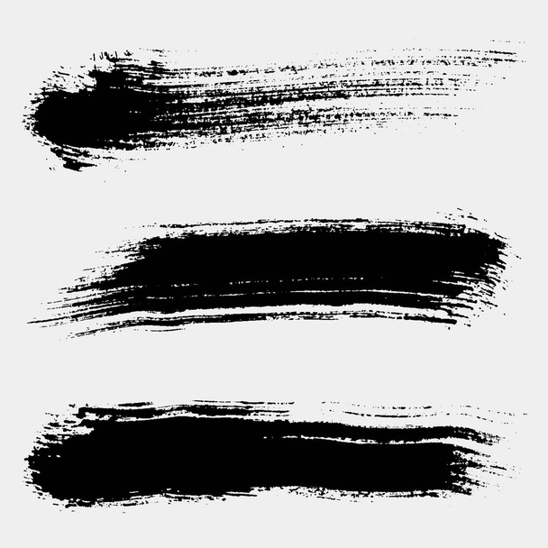 Набор черной краски, чернильные мазки, кисти, линии. Грязный элемент художественного дизайна
 - Вектор,изображение