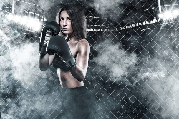 Brutal Fighter boxer woman close up. Sport Concept. - Foto, afbeelding