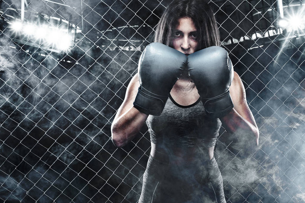Brutal Fighter boxer woman close up. Sport Concept. - Valokuva, kuva