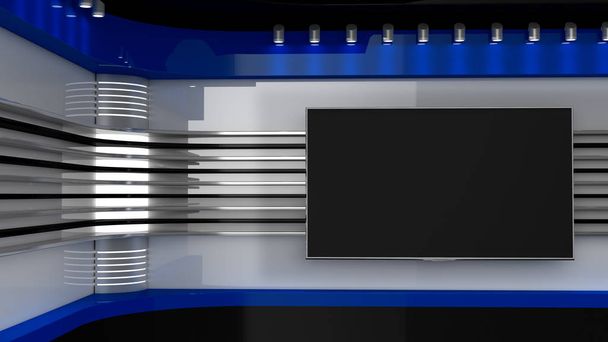 Tv Studio. Red studio. Backdrop for TV shows .TV on wall. News s - Foto, afbeelding