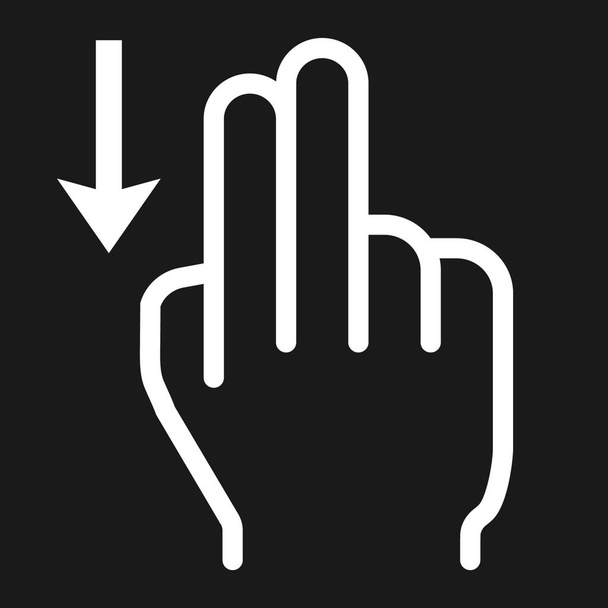 2 Finger wischen nach unten Zeilensymbol, Berührungs- und Handgesten, mobile Benutzeroberfläche und Drag-Down-Vektorgrafik, ein lineares Muster auf schwarzem Hintergrund, Folge 10. - Vektor, Bild