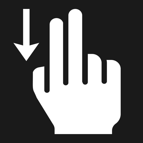 2 Finger nach unten wischen solides Symbol, Berührungs- und Handgesten, mobile Schnittstelle und ziehen Sie Vektorgrafik, ein gefülltes Muster auf schwarzem Hintergrund, Folge 10. - Vektor, Bild