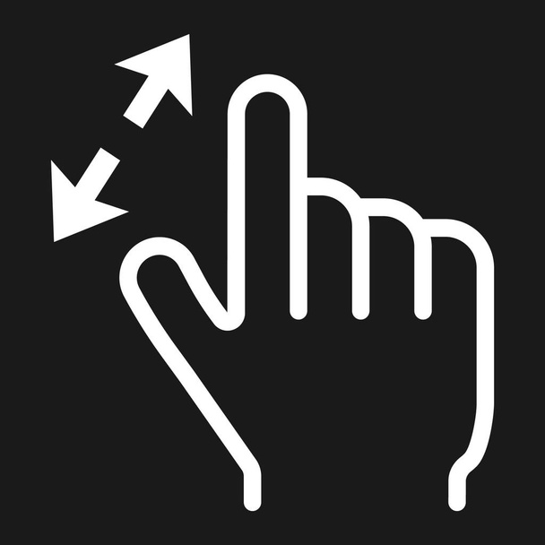 Zoom à 2 doigts dans l'icône de la ligne, gestes tactiles et de la main, graphiques vectoriels de l'interface mobile, un motif linéaire sur un fond noir, eps 10
. - Vecteur, image