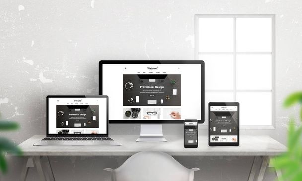 Creative flat responsive web site promotion on different devices - Photo, Image