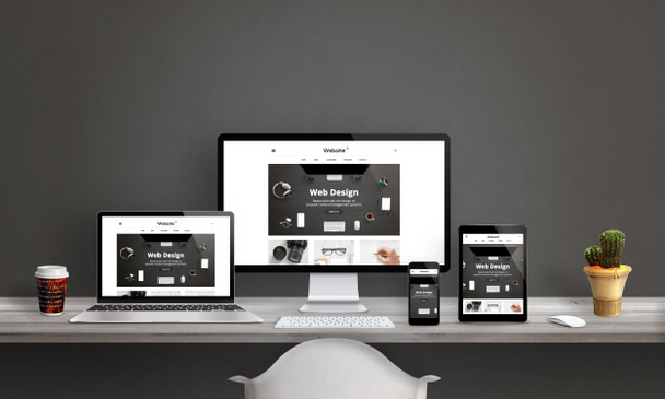 Web design studio with responsive web site promotion - Photo, Image
