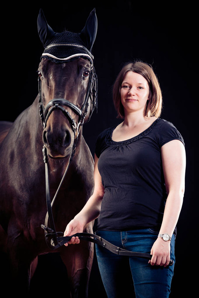 Woman With Her Horse - Fotoğraf, Görsel