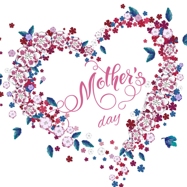 Floral heart, Mothers Day lettering. Spring holidays. Vector Illustration EPS10. - Vektor, obrázek