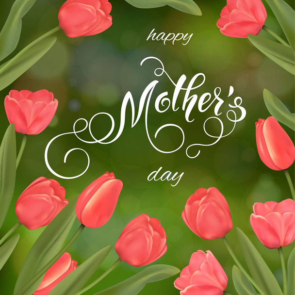 Mothers Day greeting card. Tulips background, spring holidays. Vector Illustration EPS10 - Vektor, obrázek