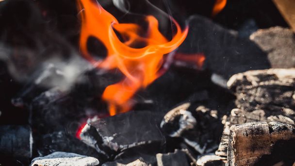barbecue burning charcoal for grilling - Fotoğraf, Görsel