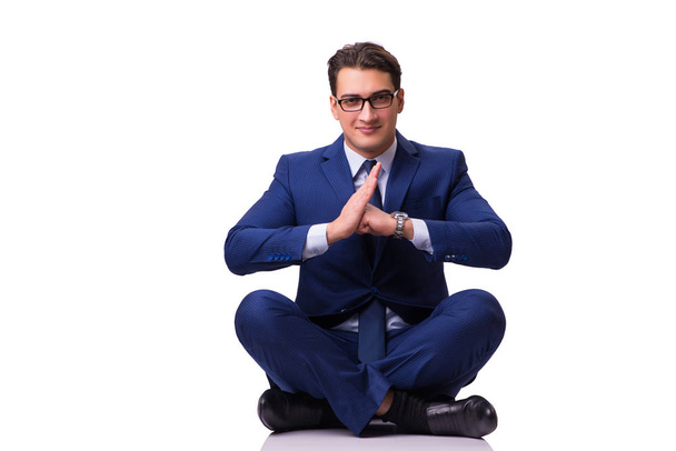 Бизнесмен, сидящий на полу изолированный на белом
 - Фото, изображение