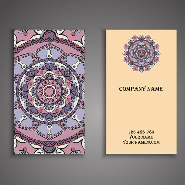 Visiting card and business card set with mandala design element  - Vector, Image