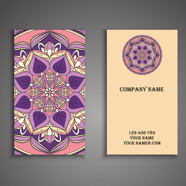 Visiting card and business card set with mandala design element  - Vector, Image