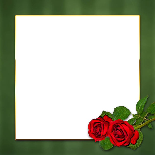 Marco verde con rosas rojas
 - Foto, Imagen