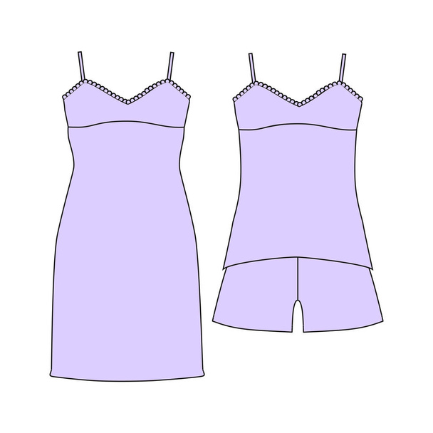  pajamas jersey. shorts and top.  clothes. Women's homewear. - Vetor, Imagem