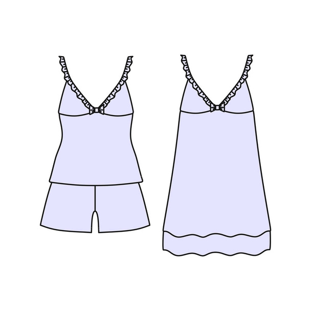  pajamas jersey. shorts and top.  clothes. Women's homewear. - Vector, Image