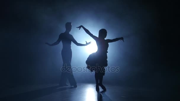 Emocionální a elegantní společenský tanec provádí mistři, zakouřený studio - Záběry, video