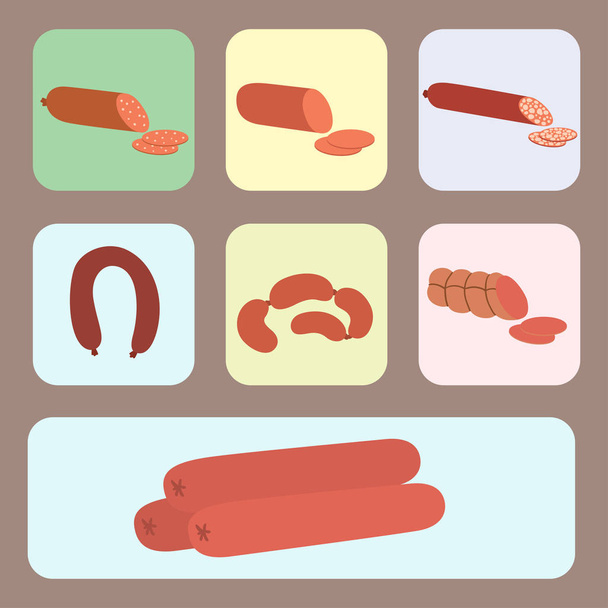М'ясні продукти набір мультфільмів смачний шашлик з барбекю різноманітні смачні вишукані страви та асортимент тварин скибочки баранини варені Векторні ілюстрації
 - Вектор, зображення