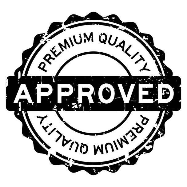 Grunge black premium quality approved round rubber seal stamp on white background - Vector, Image