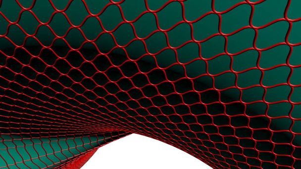 grüne gebogene 3D-Oberfläche mit rotem Netz - Foto, Bild