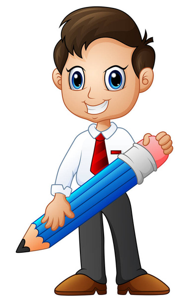 Cartoon businessman holding a pencil - Vector, Image
