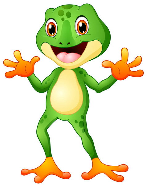 Roztomilý frog kreslený mávat oběma rukama - Vektor, obrázek