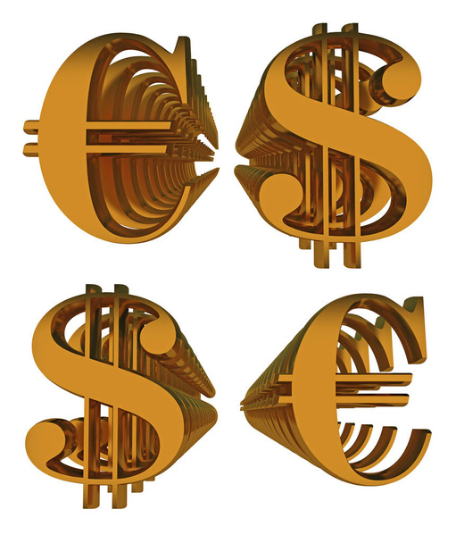 symbol euro dollar gold 3d rendering - Fotografie, Obrázek