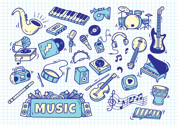 ensemble d'instruments de musique en style doodle
  - Vecteur, image