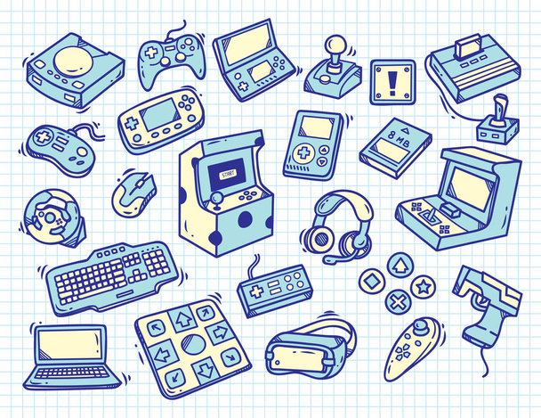 Set vintage video game doodle - Vector, afbeelding