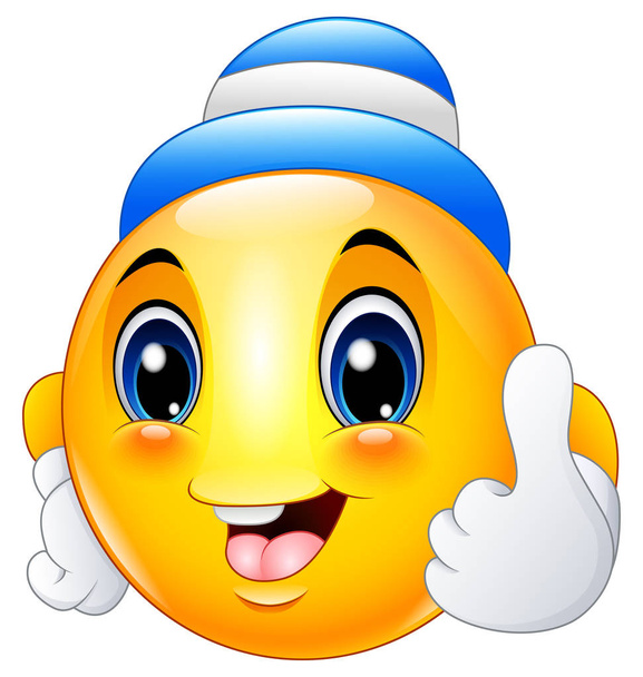 Γελοιογραφία smiley φατσούλα φορώντας ένα καπάκι και δίνοντας τους αντίχειρες - Διάνυσμα, εικόνα