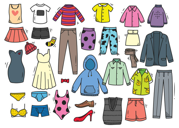 Hand drawn clothing doodle set  - Vector, Image