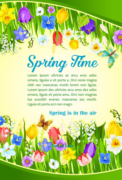 Spring time holiday flowers greeting vector poster - Vector, Image