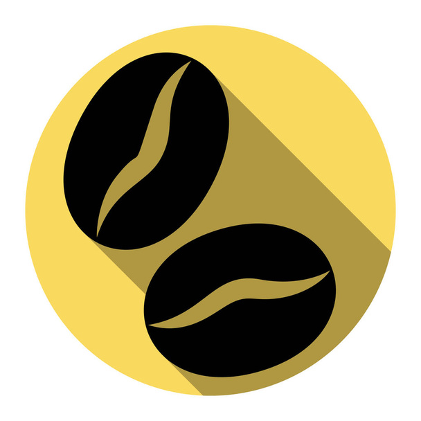 Coffee beans sign. Vector. Flat black icon with flat shadow on royal yellow circle with white background. Isolated. - Vector, Image
