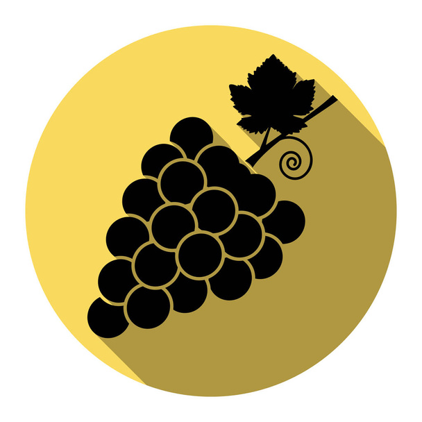 Grapes sign illustration. Vector. Flat black icon with flat shadow on royal yellow circle with white background. Isolated. - Vector, Image