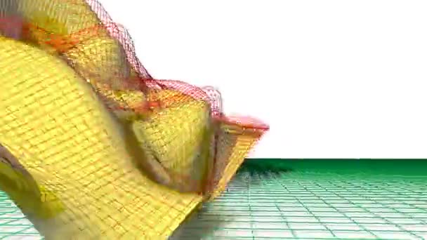 Κουνώντας μαθηματικά επιφάνεια κίτρινο με κόκκινο δίχτυ κυματιστή - Πλάνα, βίντεο