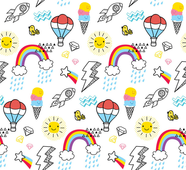 abstracte doodle patroon met regenboog - Vector, afbeelding