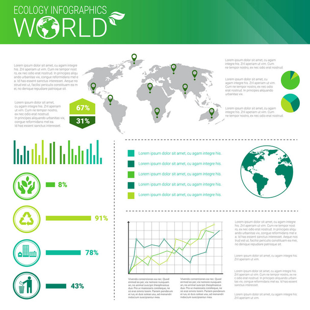 World Environmental Protection Green Energy Ecology Infographics Banner With Copy Space - Vector, Image