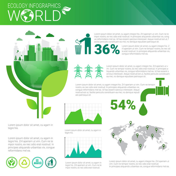 World Environmental Protection Green Energy Ecology Infographics Banner With Copy Space - ベクター画像