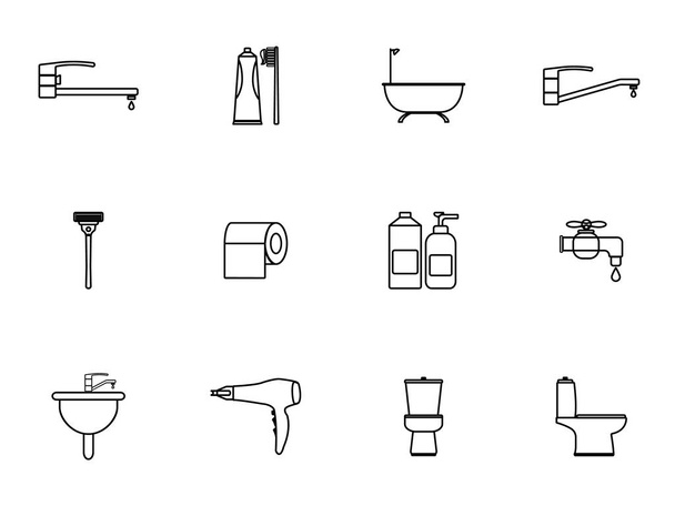 12 Outline Bathroom icons set. Vector illustration. - Vector, Image