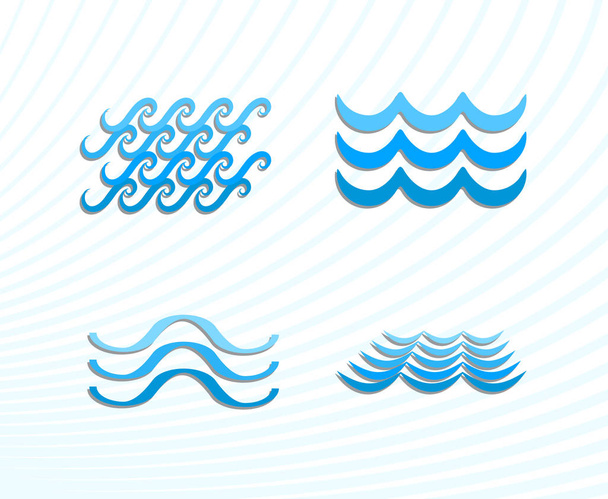 Sea Wave Blue Icons or Water Liquid Symbols Isolated - Vector, Image