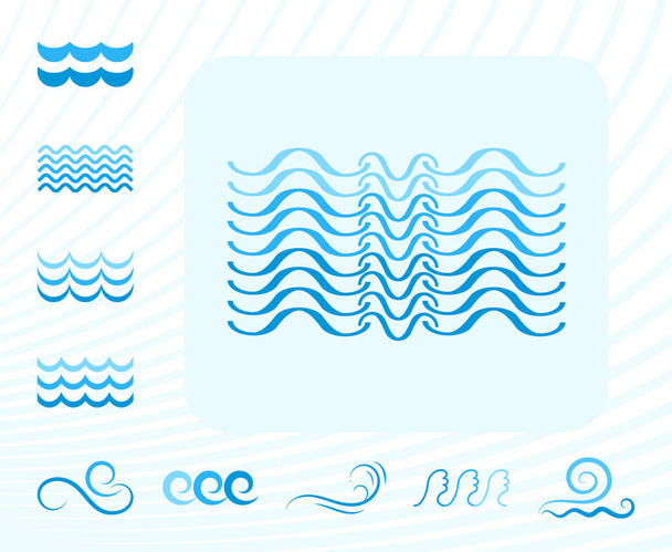 Κύμα μπλε εικονίδια ή απομονωμένες υγρό σύμβολα του νερού - Διάνυσμα, εικόνα