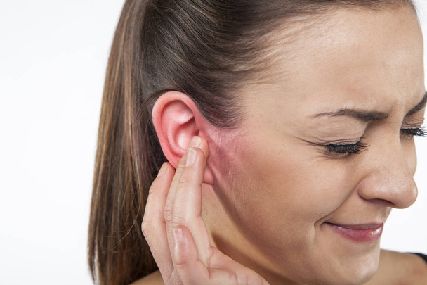 Terrible ear pain, young woman - Foto, Imagen