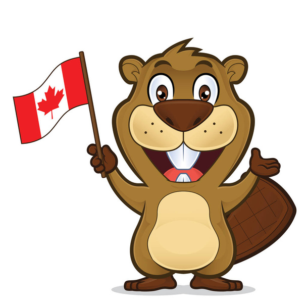 Beaver holding canadian flag - Vector, Image