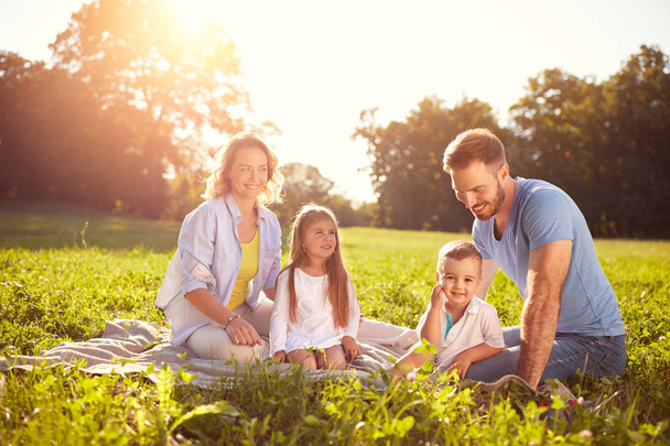 Family with children on picnic  - Fotografie, Obrázek
