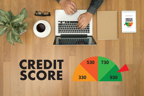 CREDIT SCORE (Businessman Checking Credit Score Online and Finan - Фото, изображение