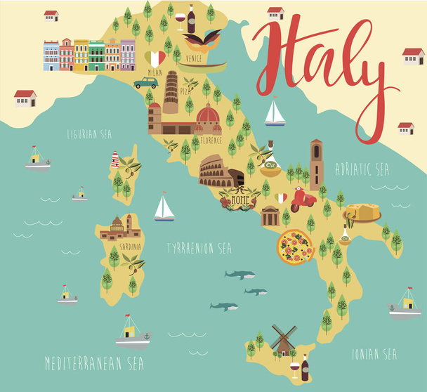 Illustration map of Italy - Vetor, Imagem