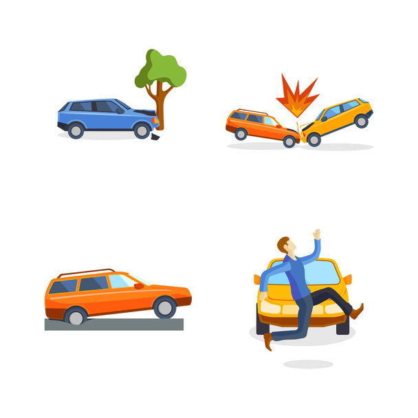 Accidente de coche colisión seguro de tráfico seguridad automóvil emergencia desastre y emergencia desastre velocidad reparación transporte vector ilustración
. - Vector, imagen
