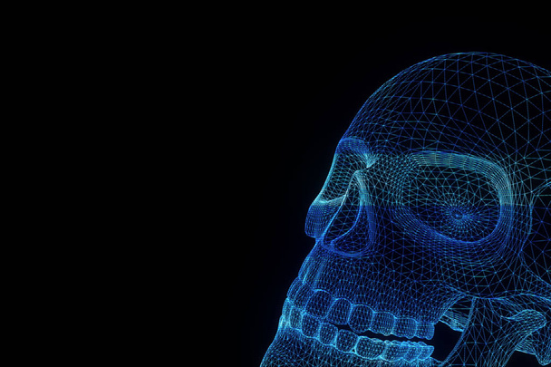 menschlicher Schädel 3D DrahtHologramm in Bewegung. schönes 3D-Rendering - Foto, Bild
