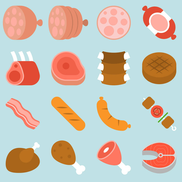 butcher product icon from chicken, pork, lamb, cow, flat design vector - Vector, Image